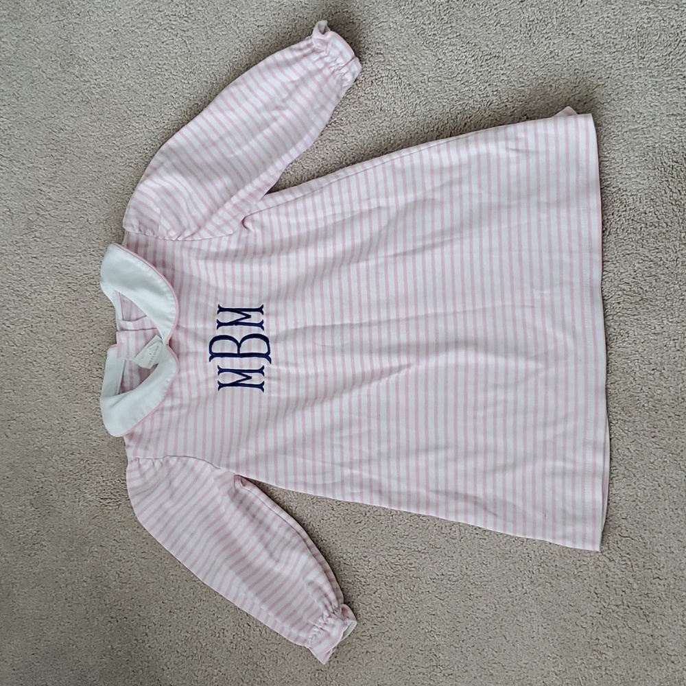Zuccini - Light Pink & White Striped Dress w/ "MBM" Monogrammed on Front | 4T